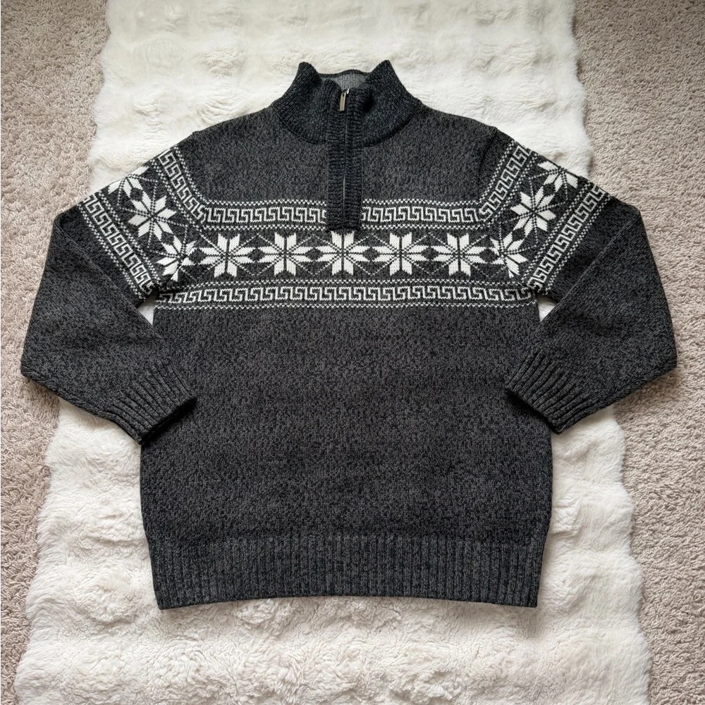 Polo Ralph Lauren Vintage Wool Fair Isle Snowflake Half-Zip Mock Neck Sweater-XL